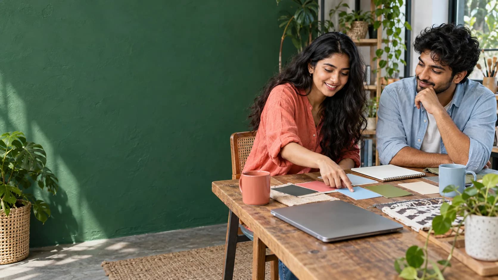 Two people planning a practical project together